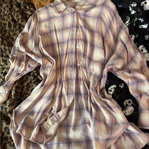 American Eagle Outfitters Pink and Blue Plaid Button-Down Shirt